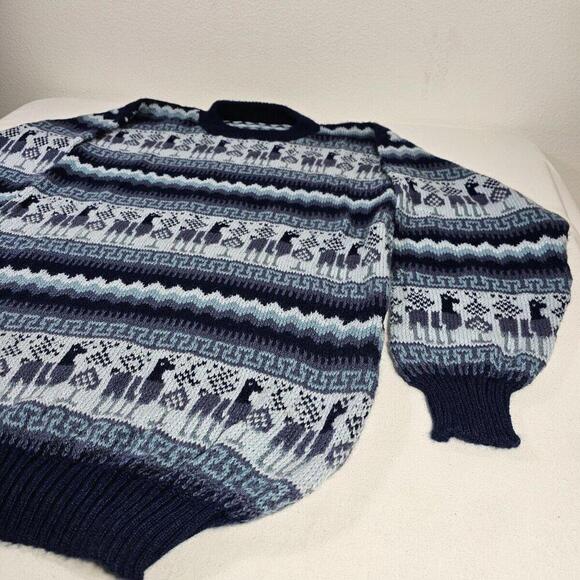 Alpaca Sweater Mens Small Wool Fair Isle Nordic Hand Knit Crew Neck - Picture 7 of 8